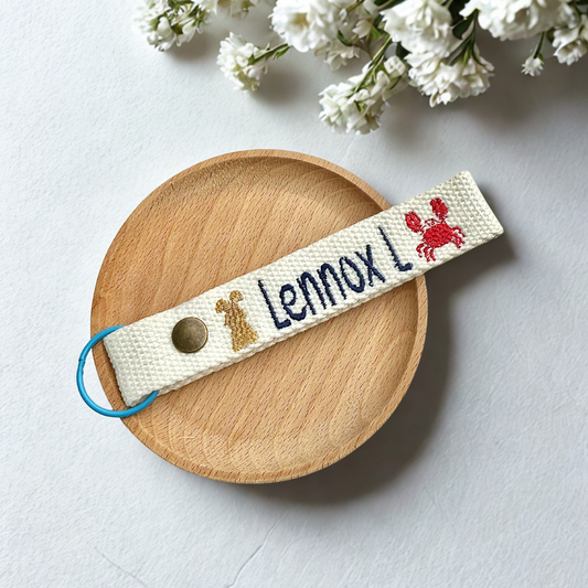 Custom Embroidered Name Tag with Snap Button – Personalized Fabric Tag for Bags & Backpacks