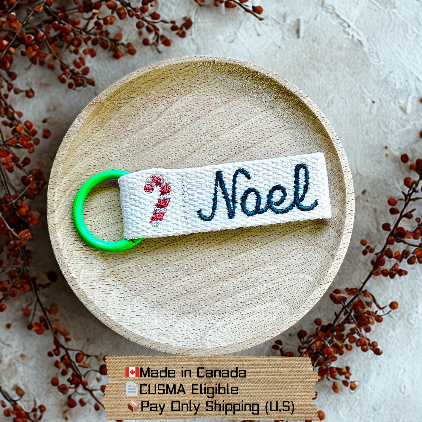 Personalized Christmas Embroidered Name Tag – Custom Bag Tag for Kids & Toddlers
