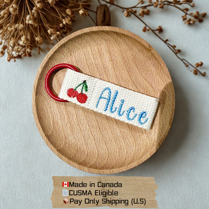 Personalized Fruit Themed Embroidered Name Tag – Custom Bag Tag for Kids & Toddlers