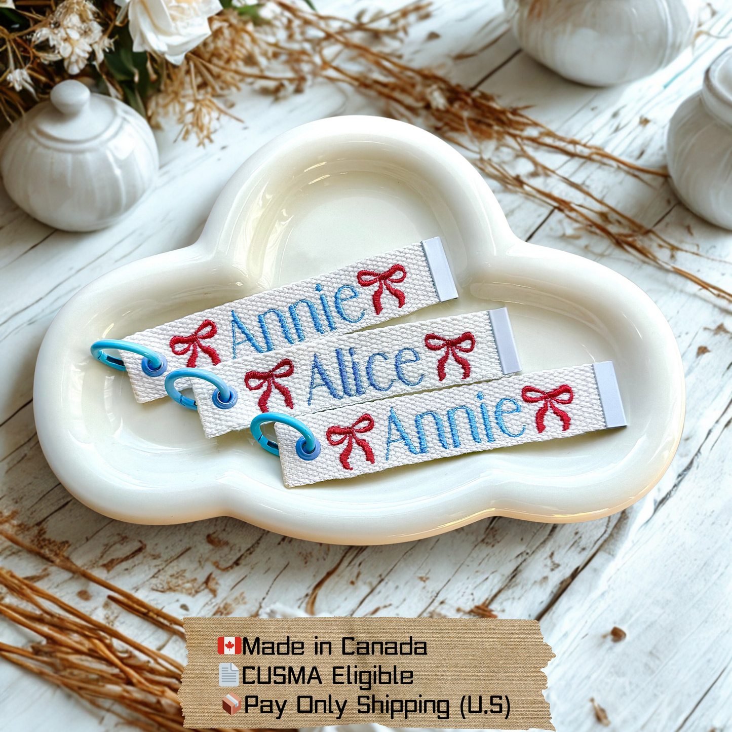 Carabiner Embroidered Name Tag Bundle – Set of 3, 5, or 10 Personalized Bag Tags for Kids, Teachers & Backpacks