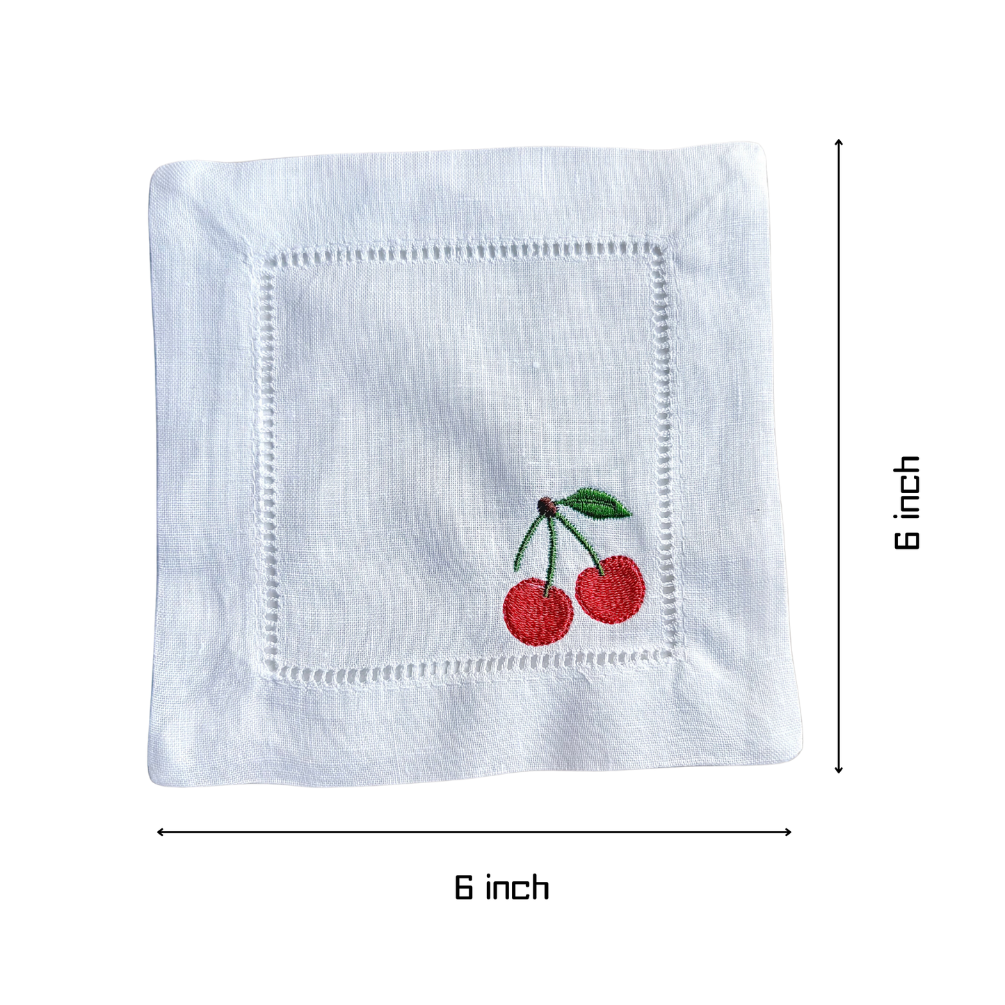 Embroidered Fruit Linen Cocktail Napkin – Elegant Reusable Linen Napkin for Home Bar & Gatherings