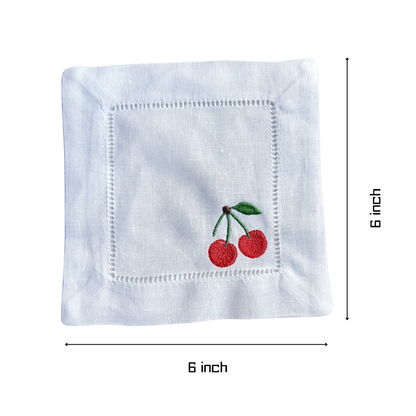 Embroidered Fruit Linen Cocktail Napkin – Elegant Reusable Linen Napkin for Home Bar & Gatherings