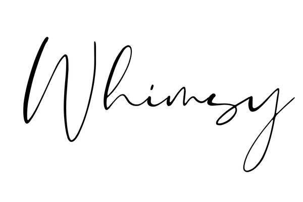 Minimalist black logo featuring a stylized word ‘Whimsy’ with elegant curves on a white background—representing Whimsy Handmade Studio’s modern and artistic branding